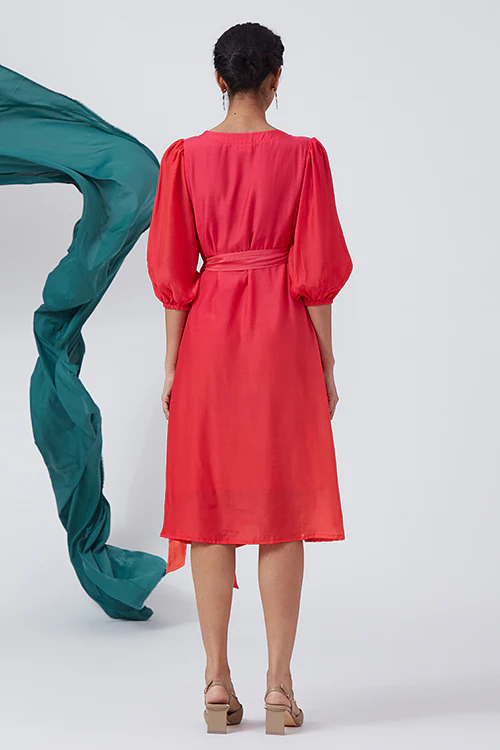 Okhai 'Bougainvillea Hues' Ombre V-Neck Modal Silk Wrap Dress - Image 6