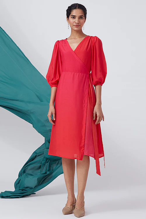 Okhai 'Bougainvillea Hues' Ombre V-Neck Modal Silk Wrap Dress - Image 7