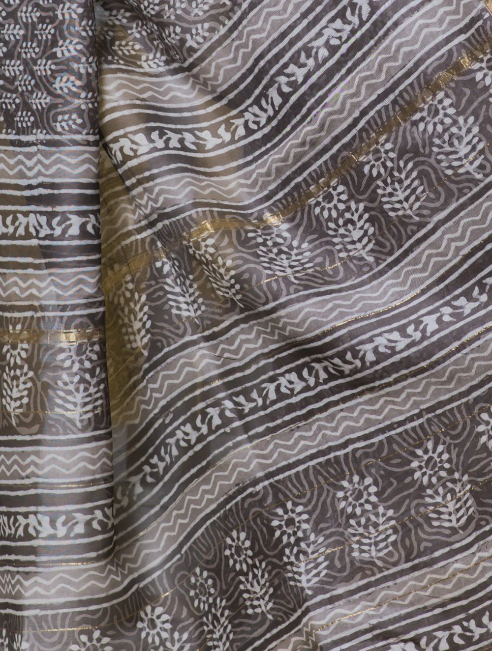 TICH  Bagru Block Printed Chanderi Saree - Bud (With Blouse Piece) - Image 4