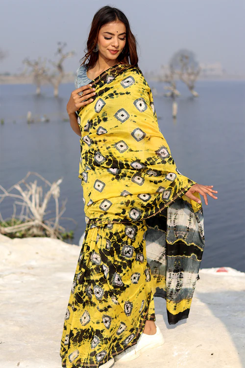 Sooti Syahi "Buttercup Bliss" Bandhni Chanderi Saree - Image 3