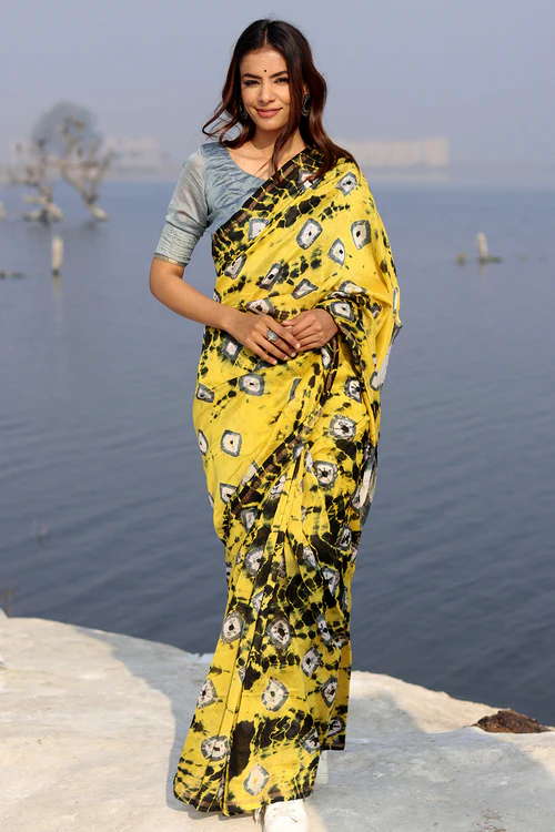 Sooti Syahi "Buttercup Bliss" Bandhni Chanderi Saree - Image 4