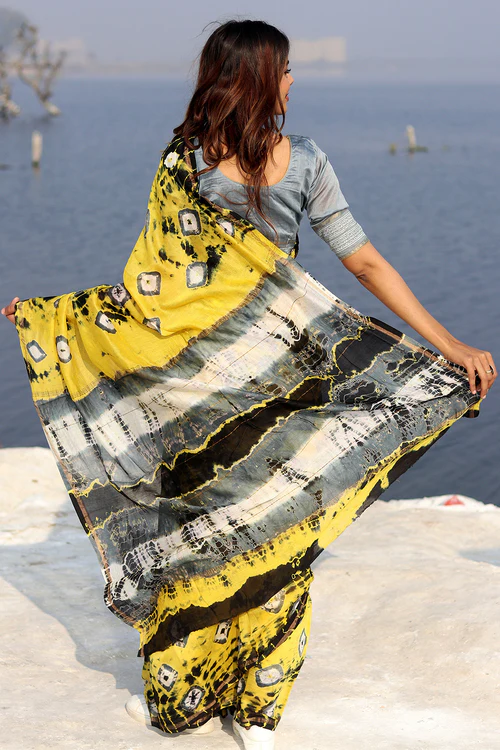 Sooti Syahi "Buttercup Bliss" Bandhni Chanderi Saree - Image 5
