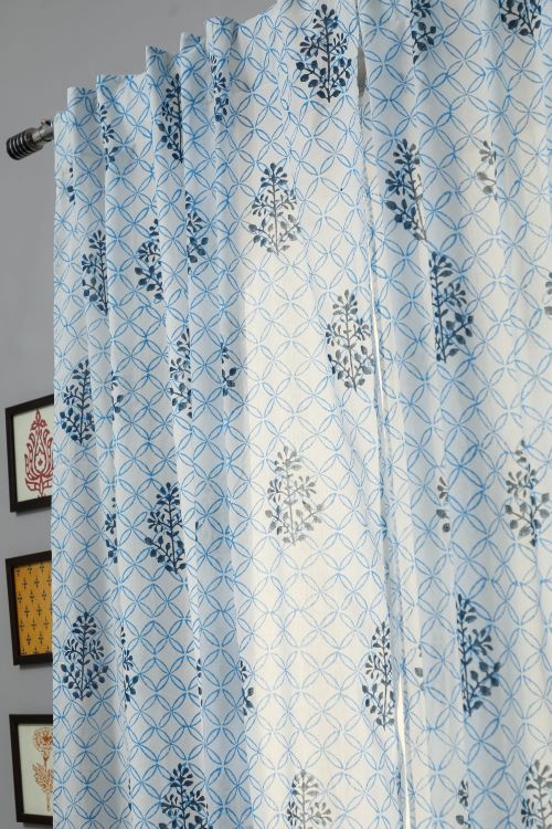 Sooti Syahi Cabbean Blue Hand Block Printed Door Curtain - Image 2
