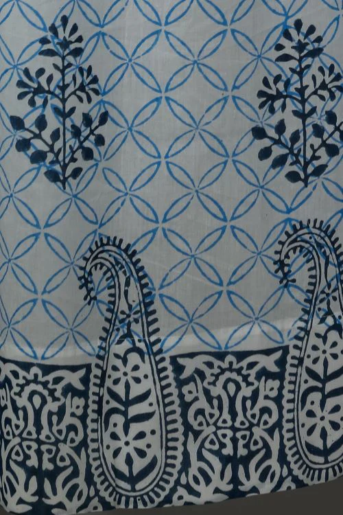 Sooti Syahi Cabbean Blue Hand Block Printed Door Curtain - Image 5