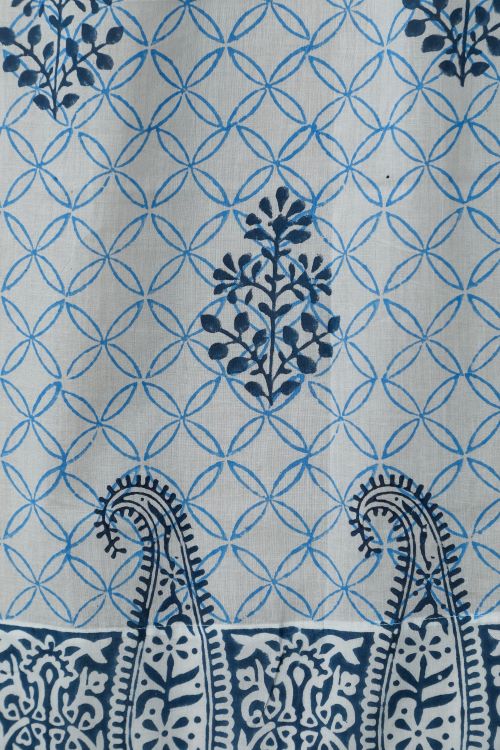 Sooti Syahi Cabbean Blue Hand Block Printed Window Curtain - Image 5