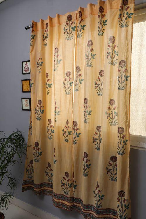 Sooti Syahi Calendula Red Hand Block Printed Door Curtain - Image 4