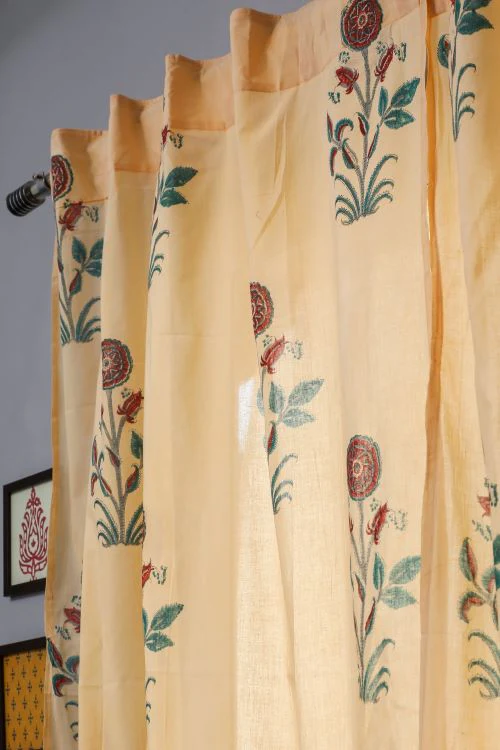 Sooti Syahi Calendula Red Hand Block Printed Window Curtain - Image 2