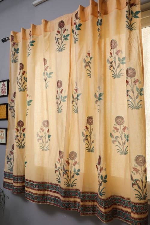 Sooti Syahi Calendula Red Hand Block Printed Window Curtain - Image 3