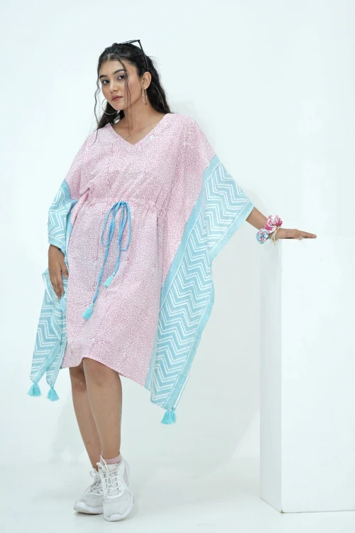 Sooti Syahi Candy Floss Hand Block Printed Kaftan