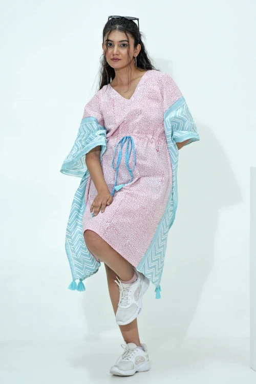 Sooti Syahi Candy Floss Hand Block Printed Kaftan - Image 4