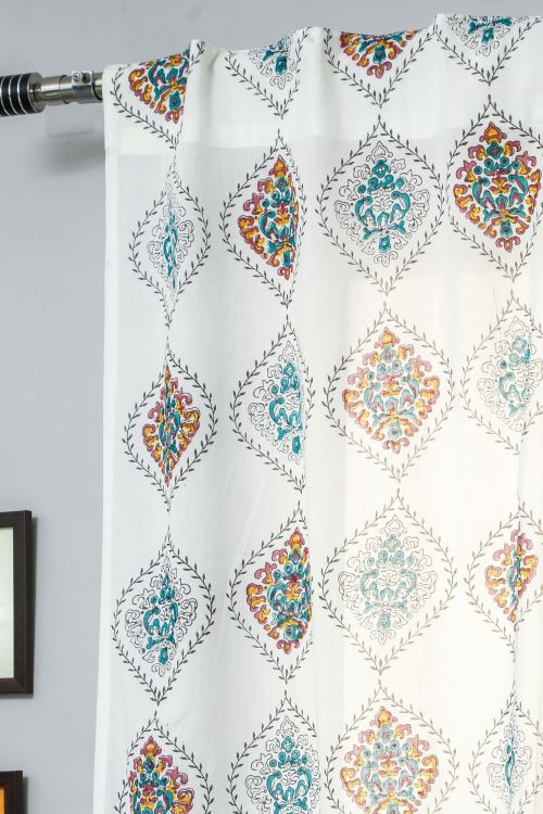 Sooti Syahi Carved Ornaments?Hand Block Printed Door Curtain - Image 3