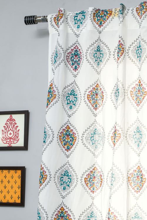 Sooti Syahi Carved Ornaments? Hand Block Printed Window Curtain - Image 2