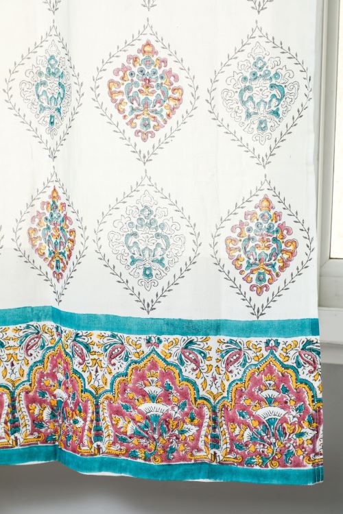 Sooti Syahi Carved Ornaments? Hand Block Printed Window Curtain - Image 5