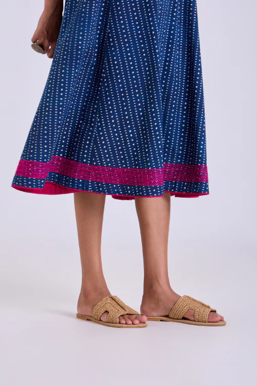 Rangsutra Chaaya Indigo Block Printed Dress With Raglan Sleeves - Image 5