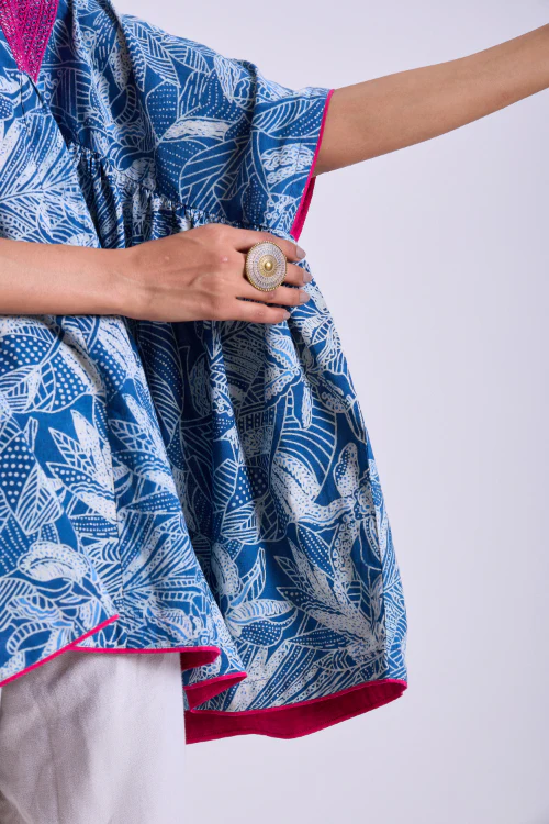 Rangsutra Chaaya Indigo Block Printed Over Sized Top - Image 2