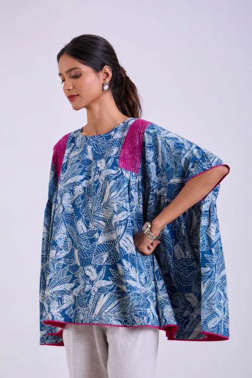 Rangsutra Chaaya Indigo Block Printed Over Sized Top - Image 3