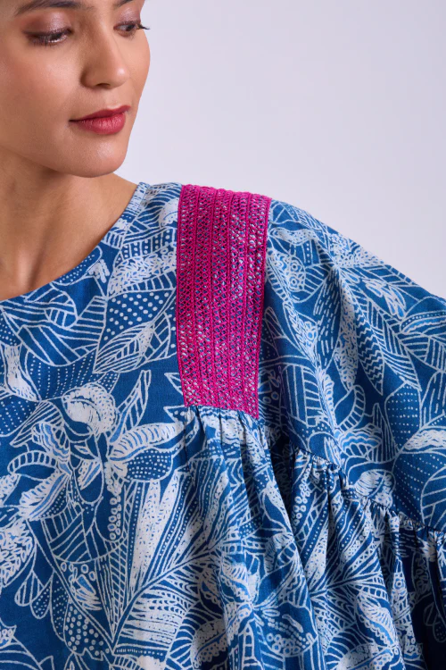 Rangsutra Chaaya Indigo Block Printed Over Sized Top - Image 4