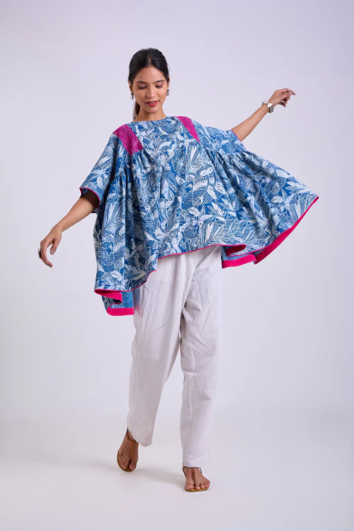 Rangsutra Chaaya Indigo Block Printed Over Sized Top - Image 6