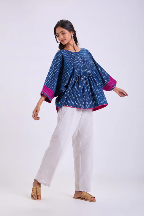 Rangsutra Chaaya Indigo Block Printed Relaxed Fit Top - Image 3