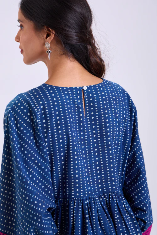 Rangsutra Chaaya Indigo Block Printed Relaxed Fit Top - Image 4