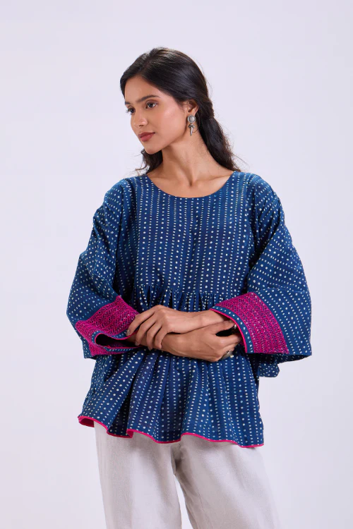Rangsutra Chaaya Indigo Block Printed Relaxed Fit Top - Image 5