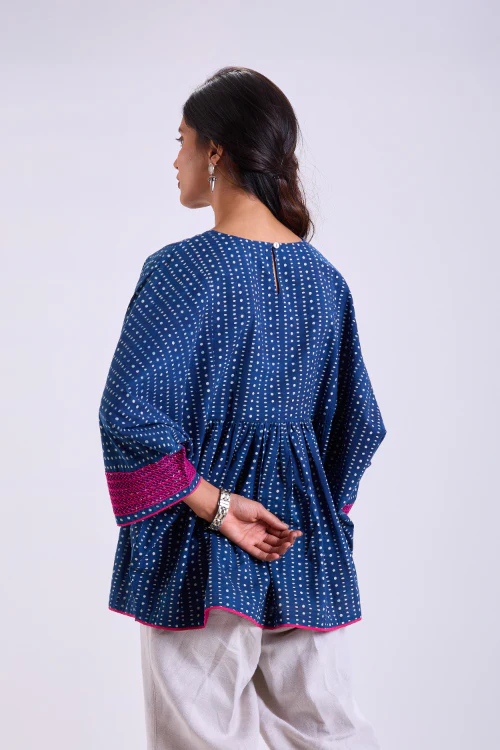 Rangsutra Chaaya Indigo Block Printed Relaxed Fit Top - Image 6