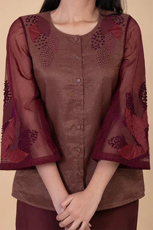 Chambray & Co.'S Daliah Applique Vegan Silk Coord Set