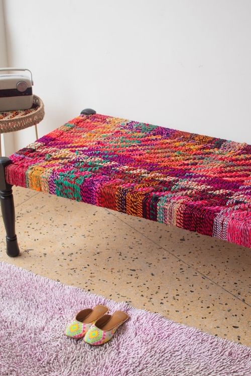 Sirohi Cherry Upcycled Textile Charpai - Image 4