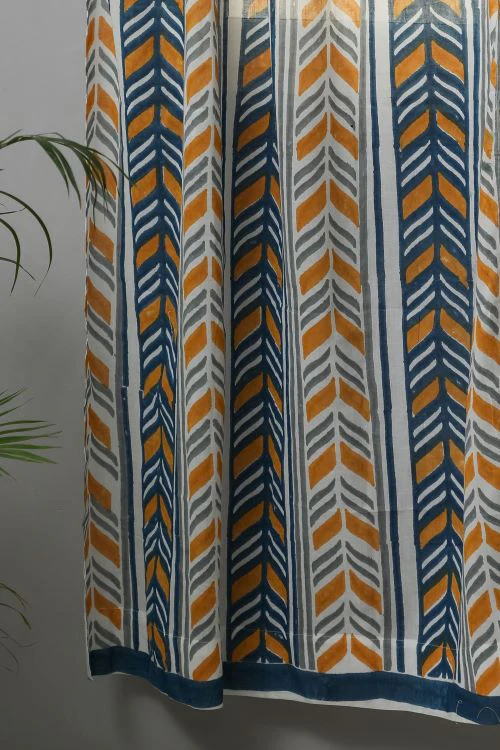 Sooti Syahi Cheveron Anchor Hand Block Printed Door Curtain - Image 3