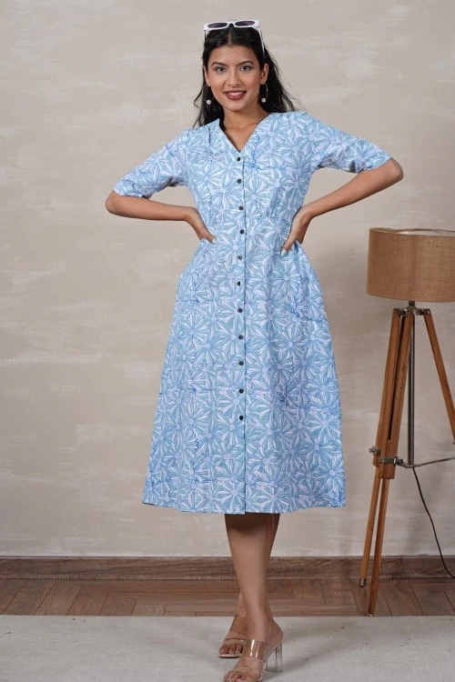 Sooti Syahi Cinderella Hand Block Printed Dress