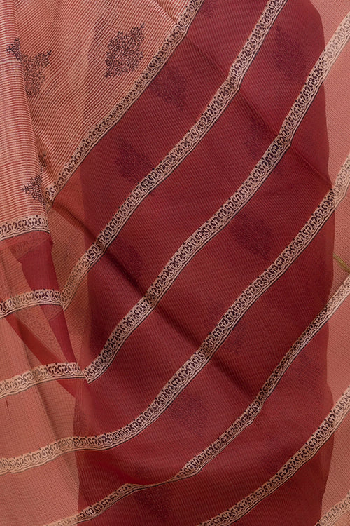 TICH Classic Elegance. Bagru Block Printed Kota Silk Doria Saree - Red Ornate - Image 5