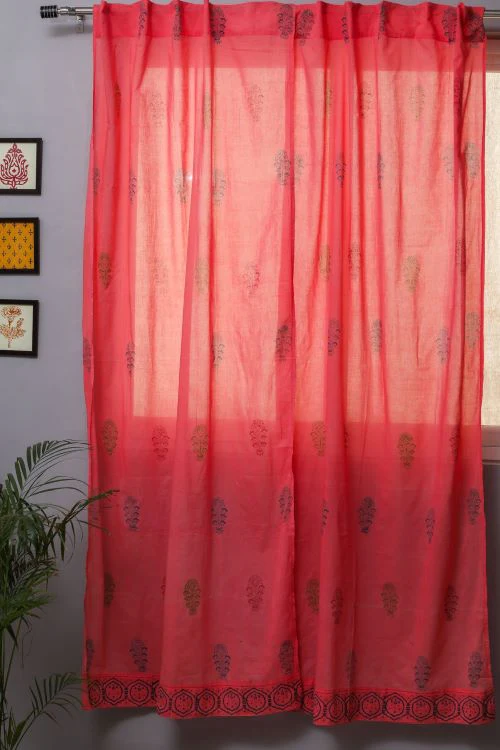 Sooti Syahi Climbing Orange Hand Block Printed Door Curtain