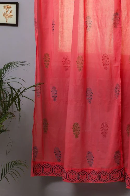 Sooti Syahi Climbing Orange Hand Block Printed Door Curtain - Image 2