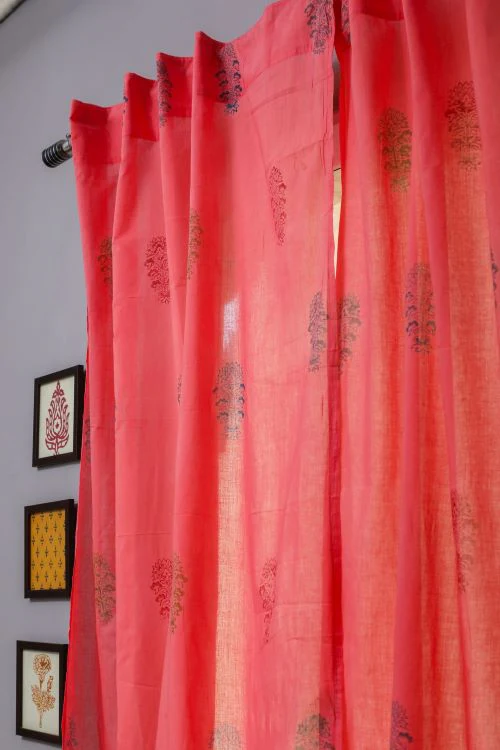 Sooti Syahi Climbing Orange Hand Block Printed Door Curtain - Image 3