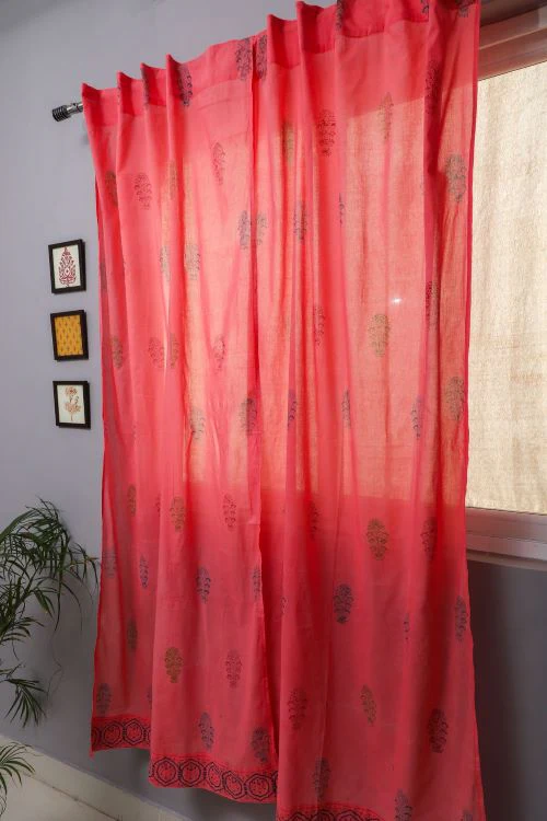 Sooti Syahi Climbing Orange Hand Block Printed Door Curtain - Image 4