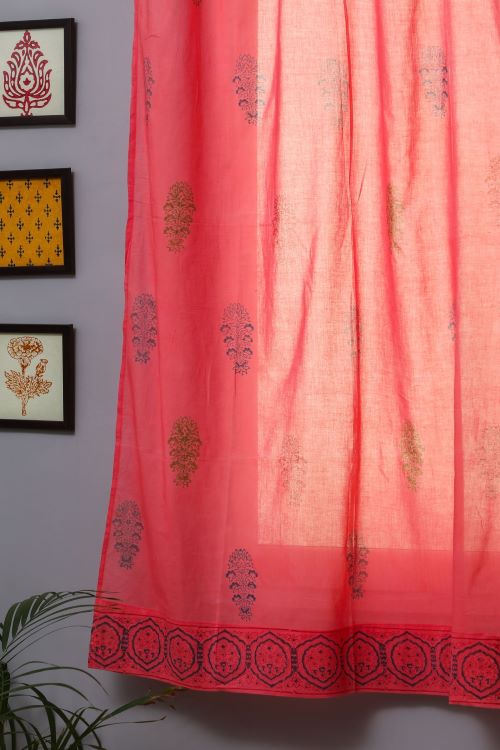 Sooti Syahi Climbing Orange Hand Block Printed Window Curtain - Image 2