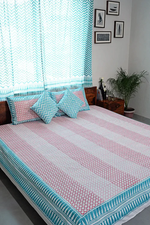 Sooti Syahi Cloud Nest Hand Block Printed Cotton Percale Bedsheet - Image 2