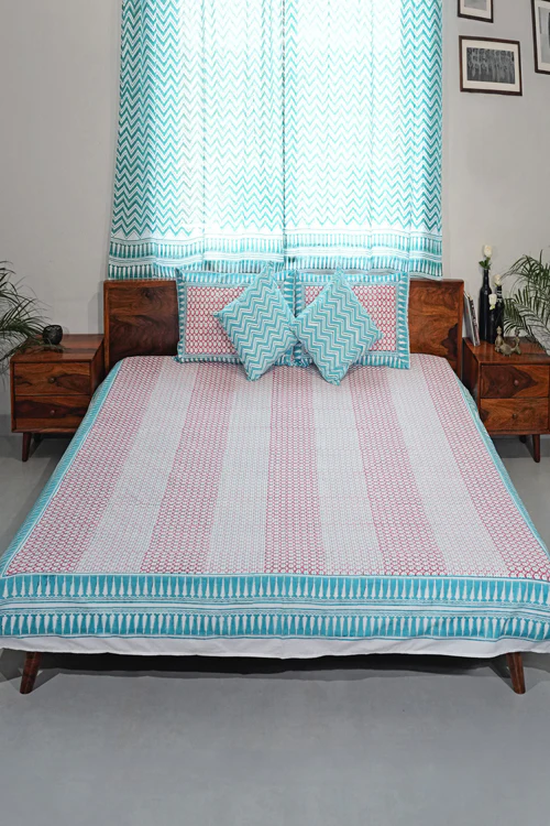 Sooti Syahi Cloud Nest Hand Block Printed Cotton Percale Bedsheet - Image 3