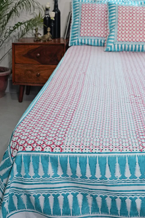 Sooti Syahi Cloud Nest Hand Block Printed Cotton Percale Bedsheet - Image 4