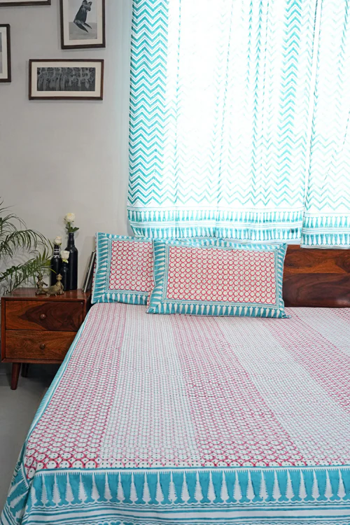 Sooti Syahi Cloud Nest Hand Block Printed Cotton Percale Bedsheet - Image 6