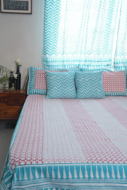 Sooti Syahi Cloud Nest Hand Block Printed Cotton Percale Bedsheet - Image 7