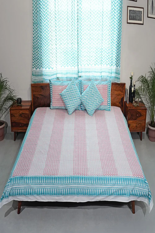 Sooti Syahi Cloud Nest Hand Block Printed Cotton Percale Bedsheet - Image 9