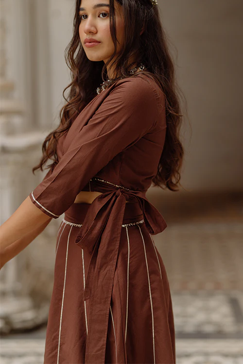 Okhai 'Cocoa Amour' Gota Patti Wrap Top With Skirt - Image 4