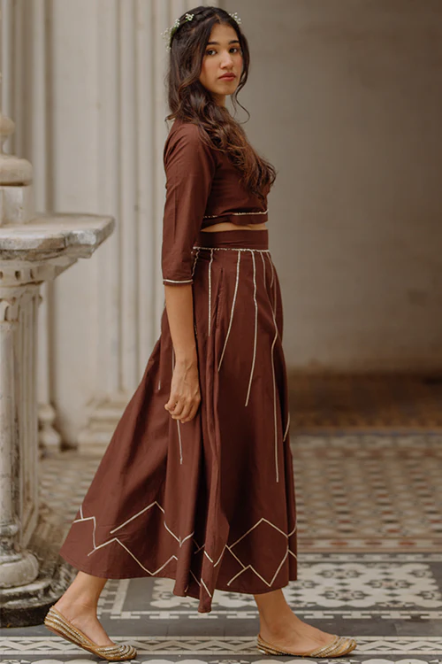 Okhai 'Cocoa Amour' Gota Patti Wrap Top With Skirt - Image 5
