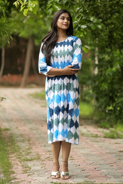 SootiSyahi'ACottonAzure'BlockPrintedDress - Image 3