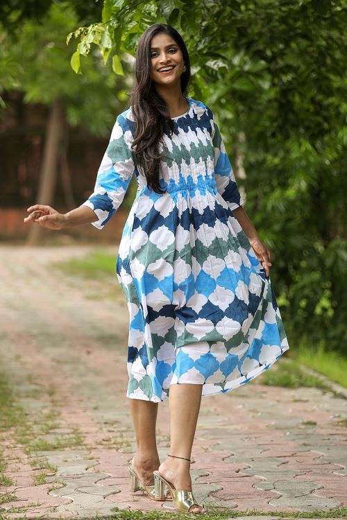 SootiSyahi'ACottonAzure'BlockPrintedDress - Image 4