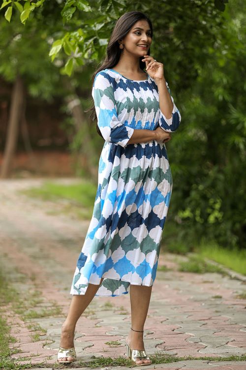 SootiSyahi'ACottonAzure'BlockPrintedDress - Image 5
