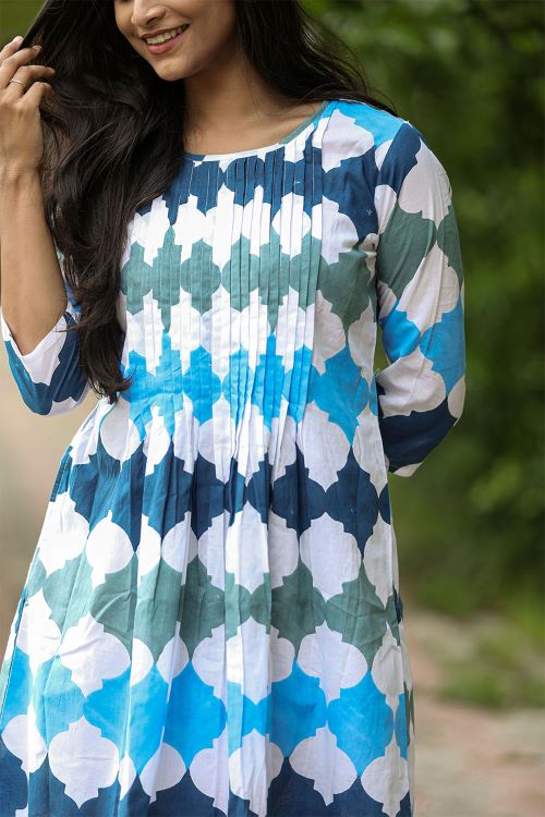 SootiSyahi'ACottonAzure'BlockPrintedDress - Image 6