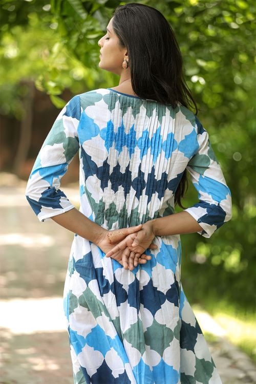 SootiSyahi'ACottonAzure'BlockPrintedDress - Image 7