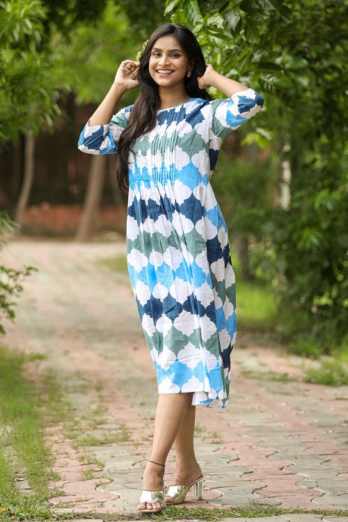 SootiSyahi'ACottonAzure'BlockPrintedDress - Image 8